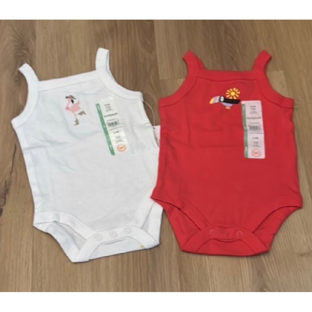 Wonder Nation Baby Girls Tank Bodysuit 2 Pack Flamingo Toucan White Red 6-9M NWT